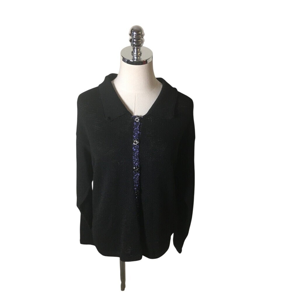 Ani Barrie Sweater Women's Size Small Black Cardigan Button Up